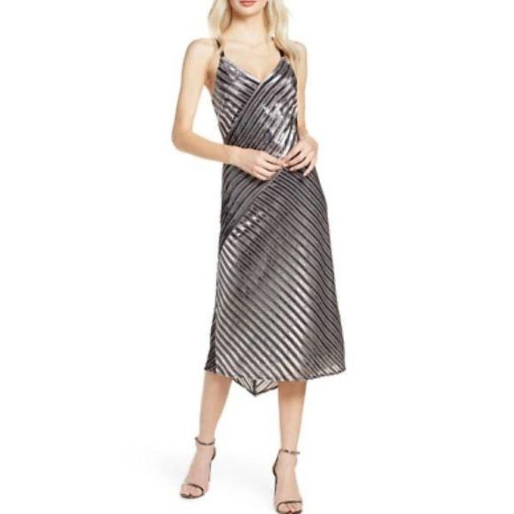 Harlyn Metallic Velvet Sleeveless Midi Dress NWT